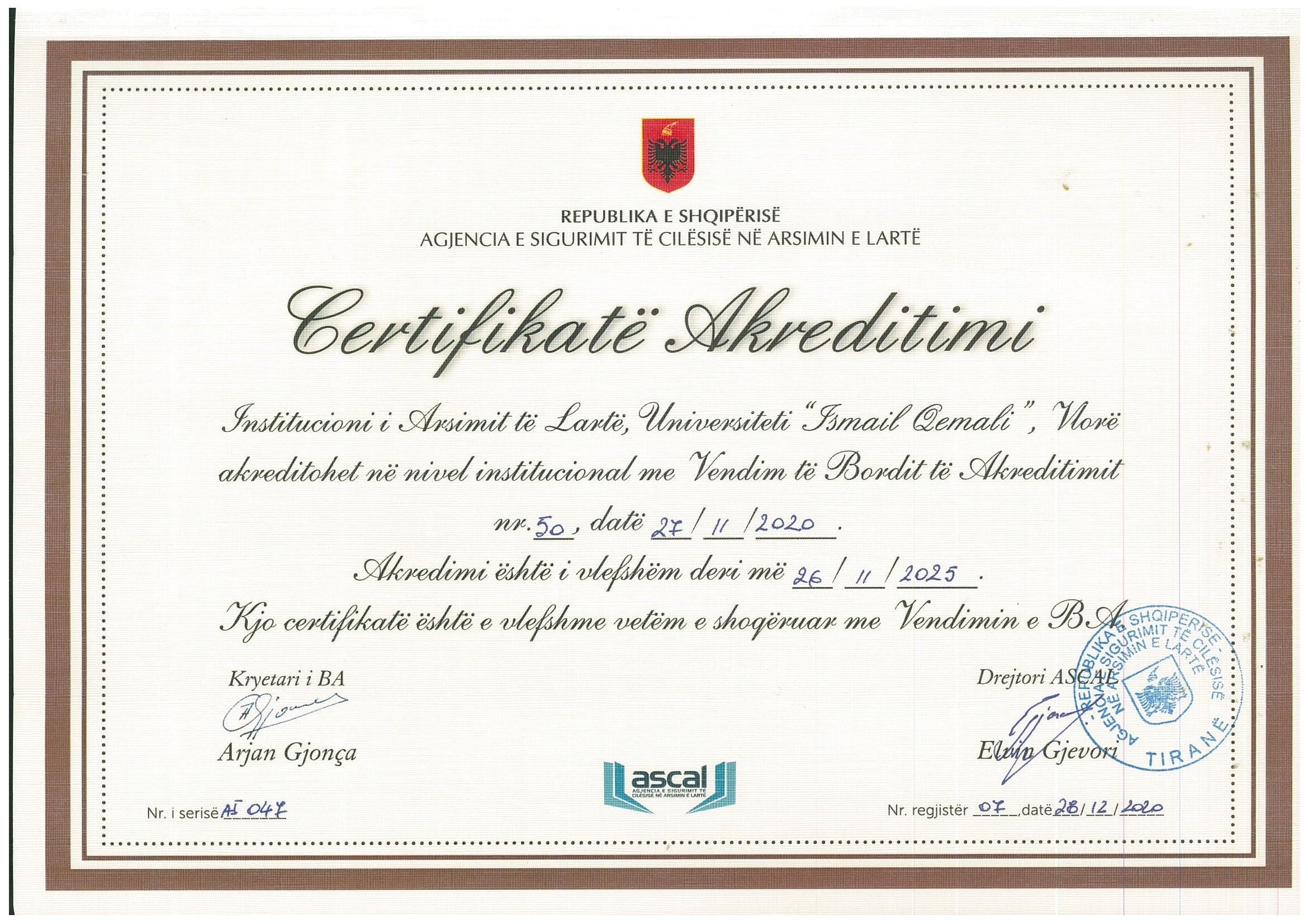 Certifikatë Akreditimi